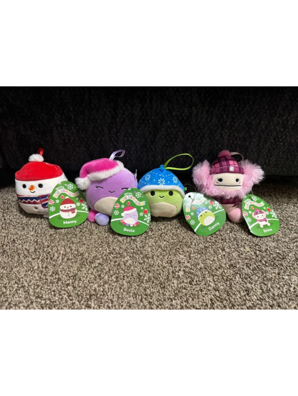 Squishmallows 4” Christmas Ornament Plush Lot of 4 Manny Beula Danny Brina Tags